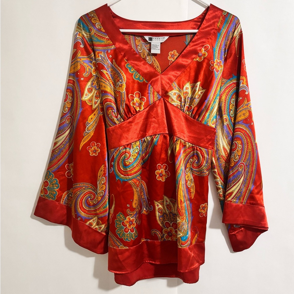 Carole Little gorgeous satin tie back shirt tunic top xl